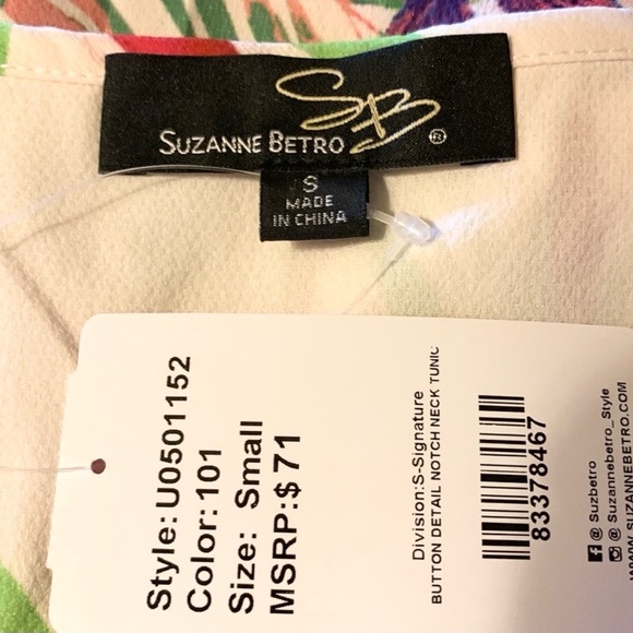 Suzanne Betro Tropical 3/4 Sleeve Top Size Small - Picture 10 of 11